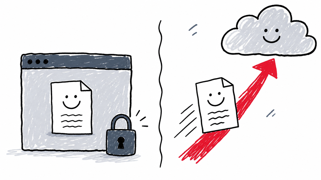 ブラウザ内処理とサーバーへのアップロードによる処理方式の違いを表したイメージ