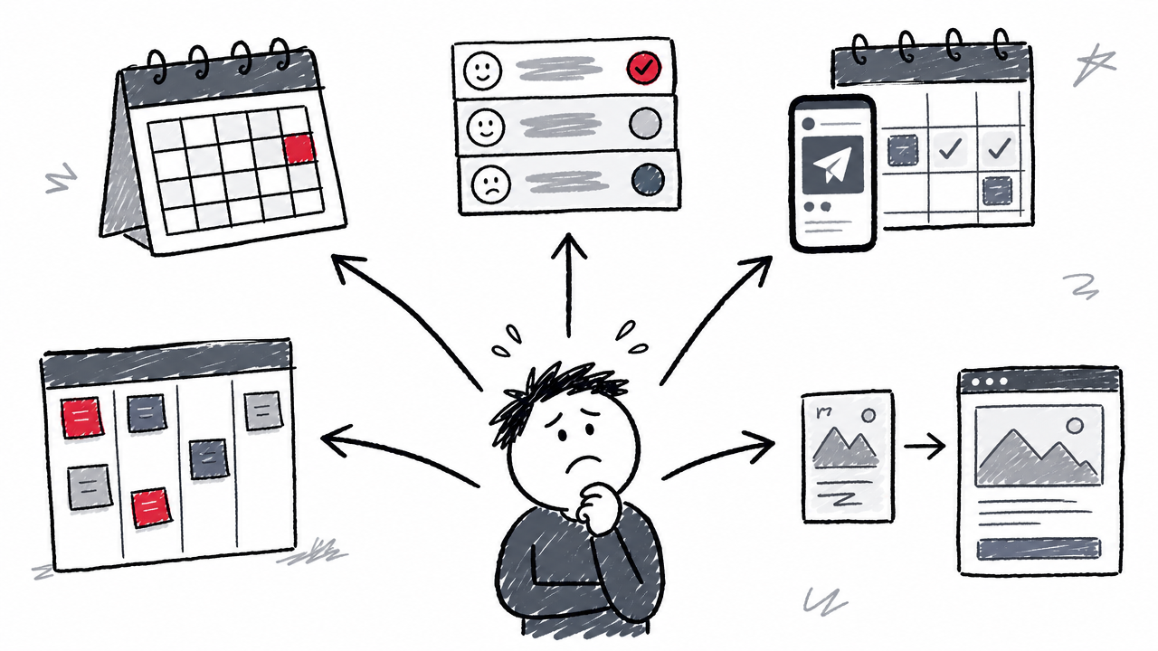 A decision flow connects common content workflow problems with the type of tool best suited to solve them.