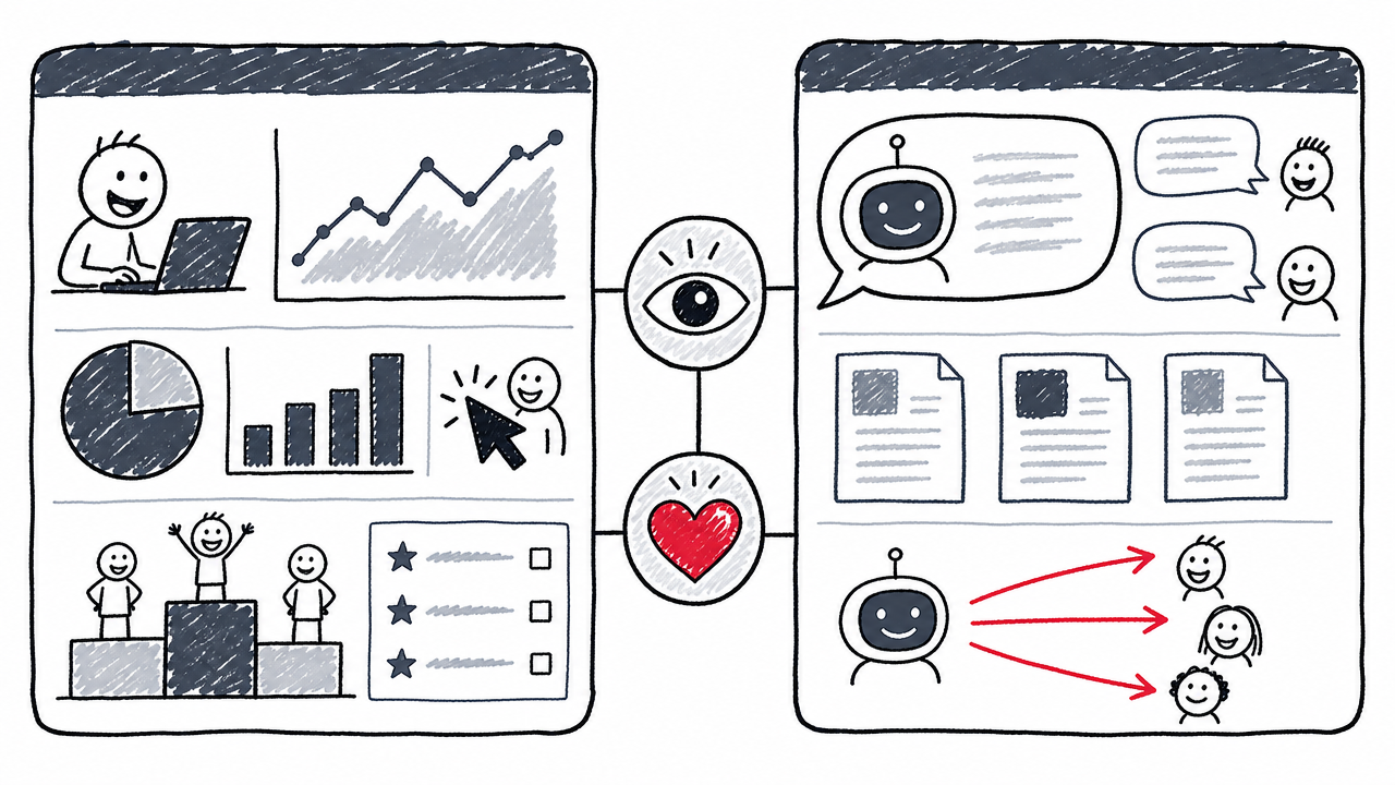 SEO and AEO dashboards track different visibility signals while sharing impressions and conversions.