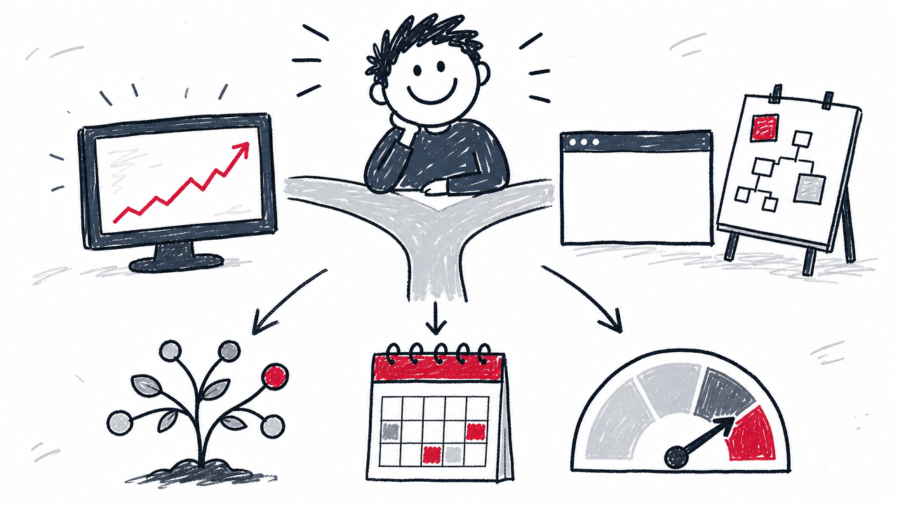 A solopreneur chooses keyword research paths based on whether an existing website already has traffic.