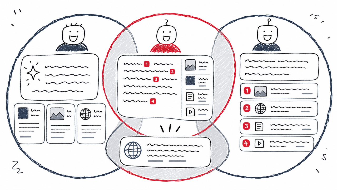 Google AI Overviews, ChatGPT Search, and Perplexity share retrieval functions but display sources in different ways.