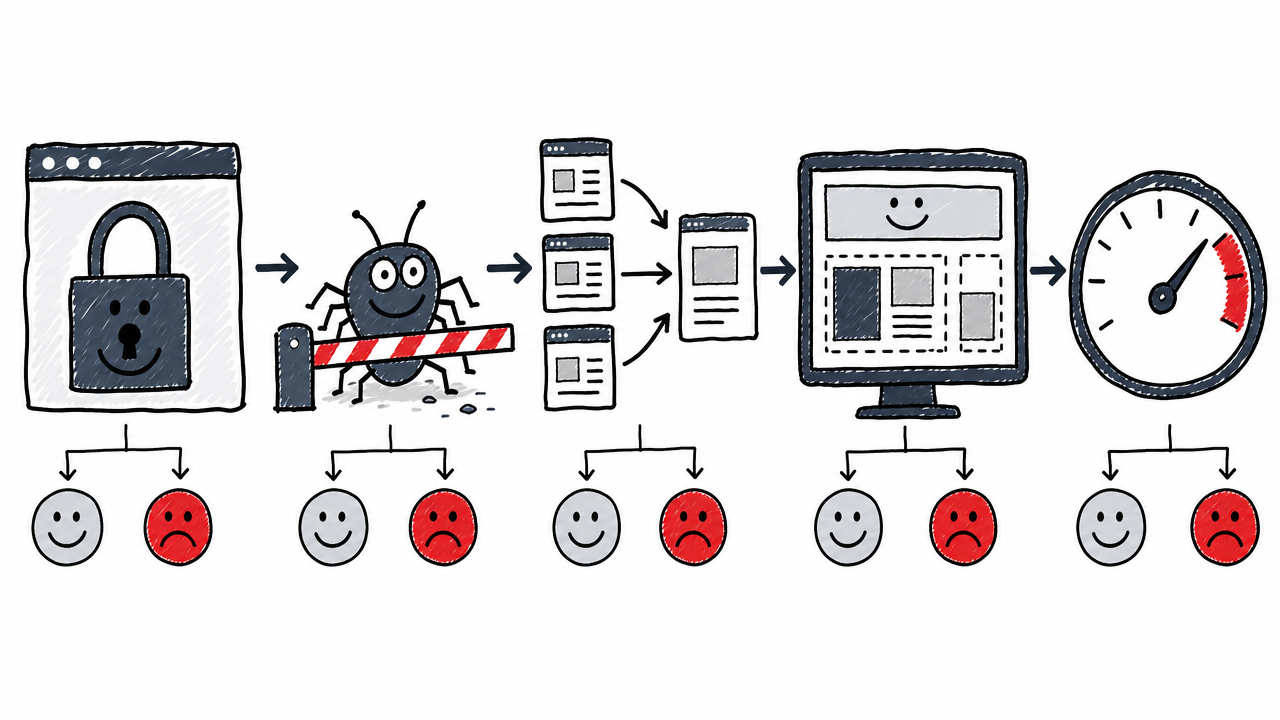 A five-step technical SEO workflow moves from secure access and crawl control to canonicalization, rendering, and page-speed checks.