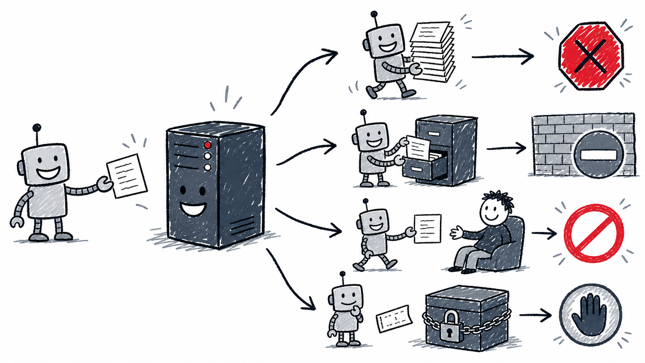 Four crawler roles lead to different outcomes when access is blocked.