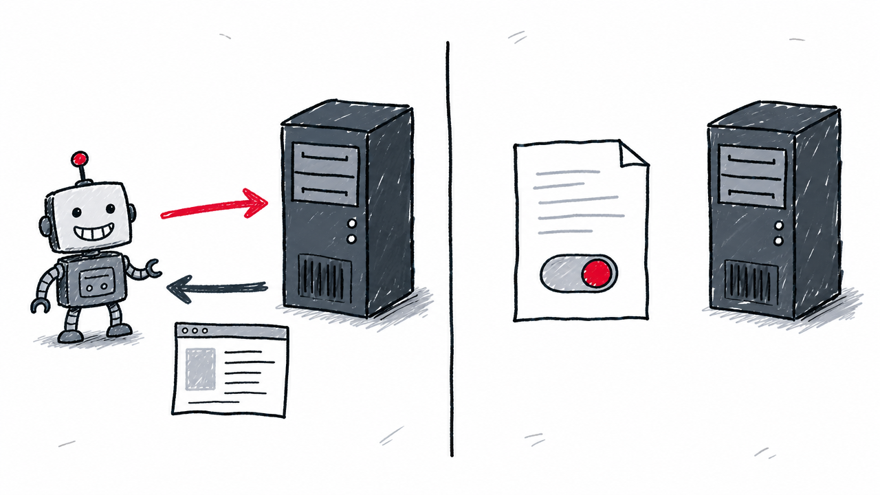 A real crawler requests pages, while a control token only sets reuse permissions.