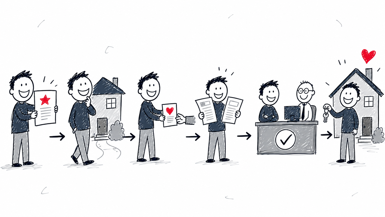 The mortgage path moves from preapproval and house hunting through offer, estimate review, underwriting, and closing.