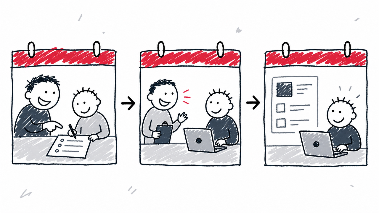 A 30-, 60-, and 90-day plan builds skills, review points, and increasing independence.