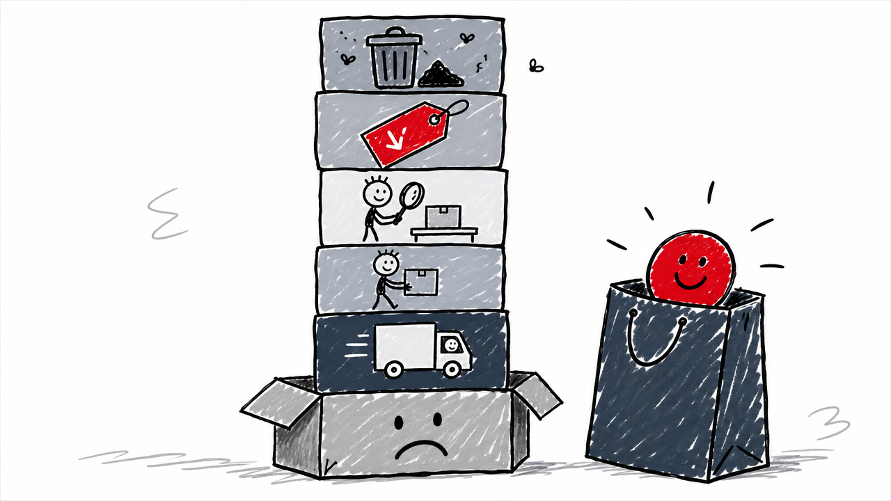 A returned purchase accumulates costs from shipping, labor, inspection, markdowns, and other reverse-logistics work.