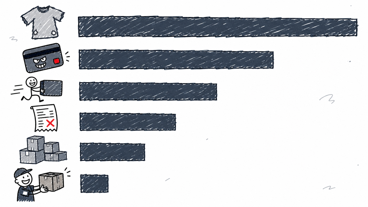 Retailers encounter several return-fraud patterns at different reported frequencies.