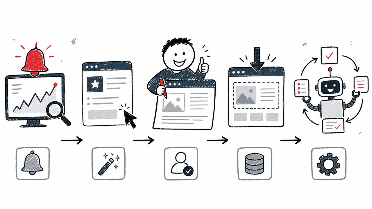 Five levels of SEO automation, from monitoring and recommendations to autonomous recurring workflows.