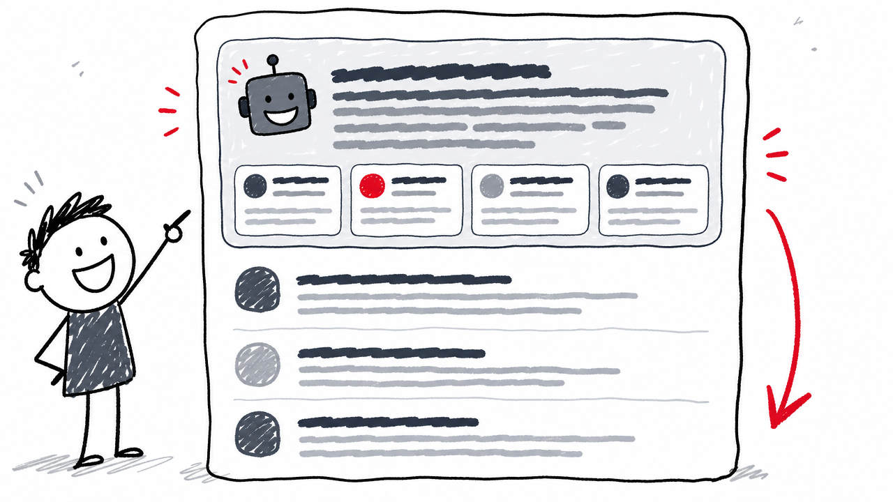 検索結果の上部に複数の出典を伴うAIによる概要が表示され、その下に通常のリンク一覧が続く様子