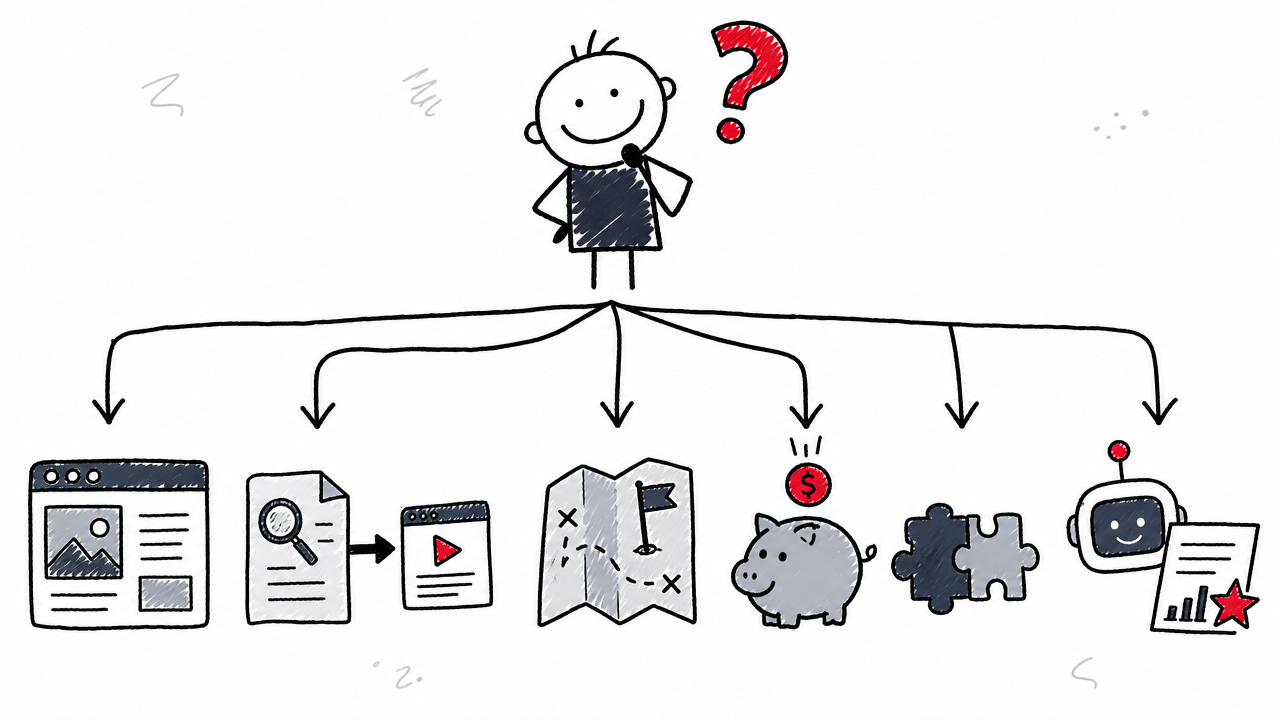 A decision tree matches common content workflow bottlenecks with the most suitable AI optimization tool type.
